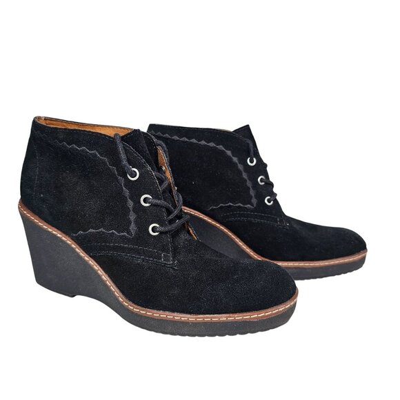 Naturalizer Kaitlyn Black Suede Lace Up Wedge Ankle N5 Comfort Womens 8 Narrow - Picture 1 of 12